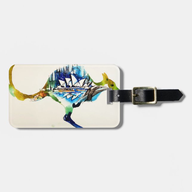 Australia City Skyline Travel Love Watercolor Luggage Tag (Front Horizontal)