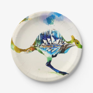 Australia City Skyline Travel Love Watercolor Paper Plates