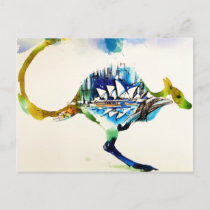 Australia City Skyline Travel Love Watercolor Postcard