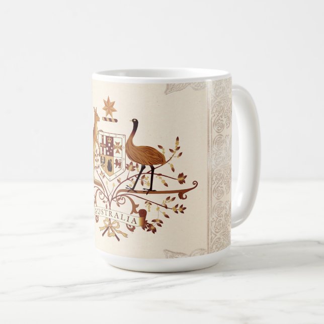 Australia Coat of Arms Brown  Tint Coffee Mug (Front Right)