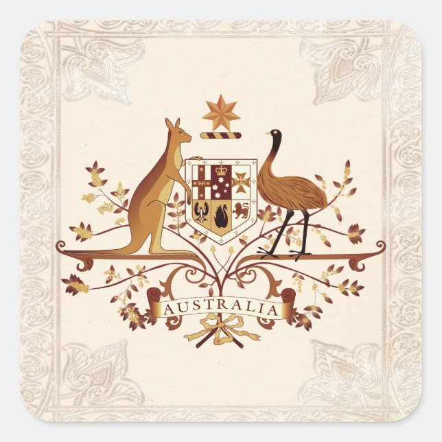 Australia Coat of Arms Brown  Tint Square Sticker (Front)