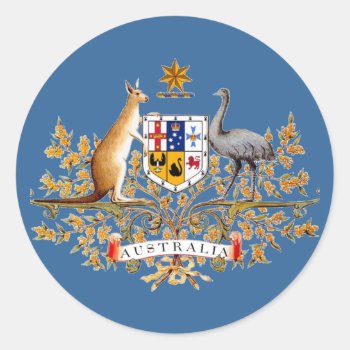 Australia Coat Of Arms Classic Round Sticker by NativeSon01 at Zazzle