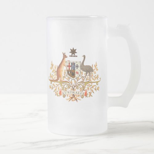 australia coat of arms frosted glass beer mug