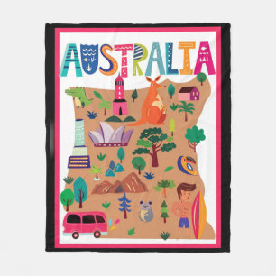 Australia colorful travel poster fleece blanket