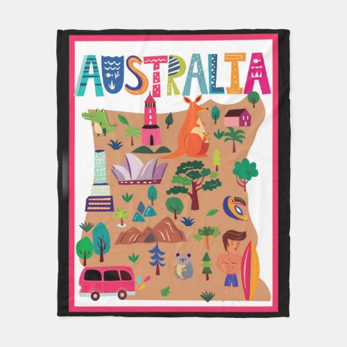 Australia colorful travel poster fleece blanket