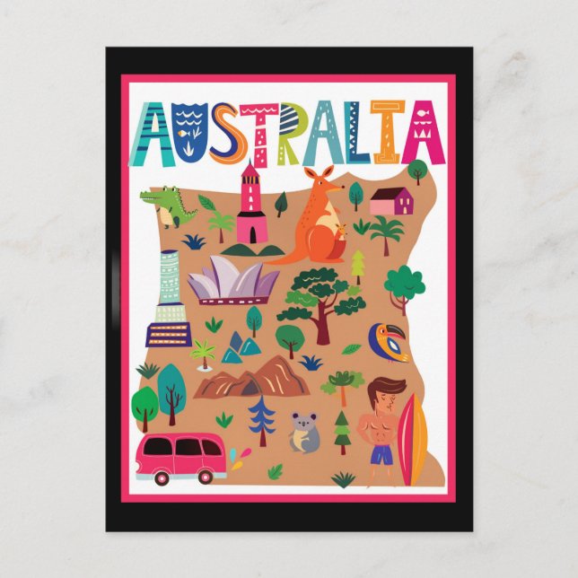 Australia colorful travel poster postcard (Front)