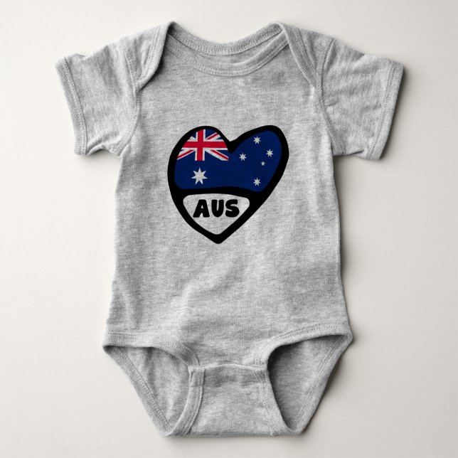 Australia Country Code Flag Heart AUS Baby Bodysuit (Front)