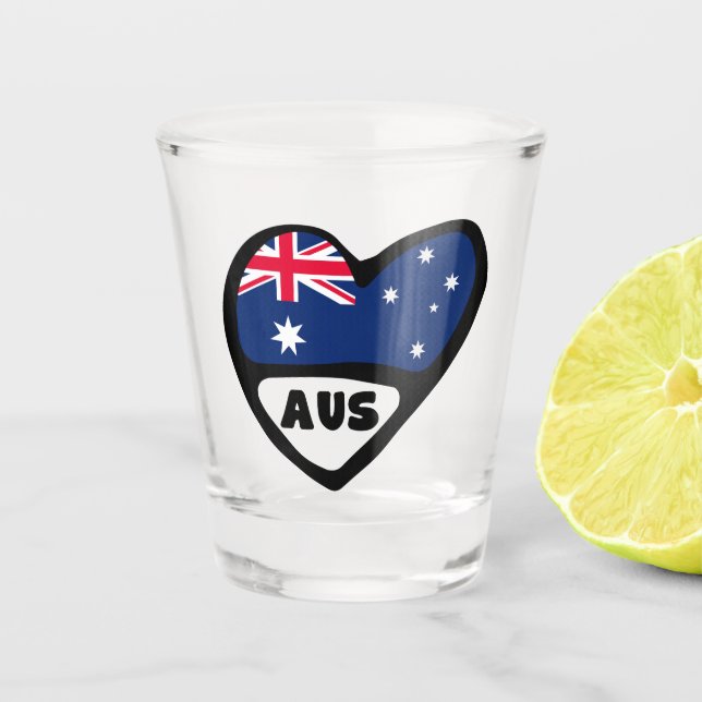 Australia Country Code Flag Heart AUS Shot Glass (Front)