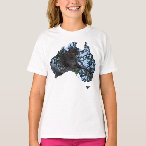 Australia Country Shape Cute Koala in a Tree Kids T_Shirt