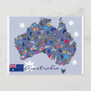 Australia country shape with icons postcard