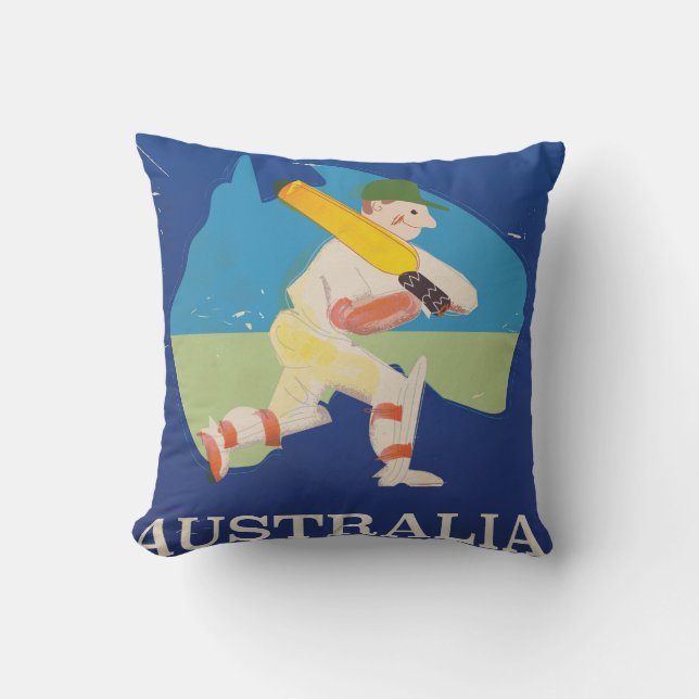 Australia Cricket Vintage travel print. Throw Pillow (Front)