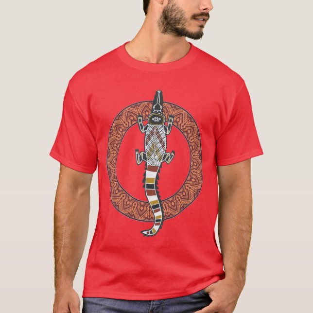 Australia Crocodile  Aboriginal Art Style T-Shirt (Front)