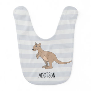 Australia Cute Kangaroo Doodle and Name Baby Bib