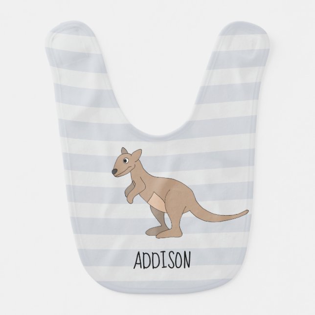 Australia Cute Kangaroo Doodle and Name Baby Bib (Front)