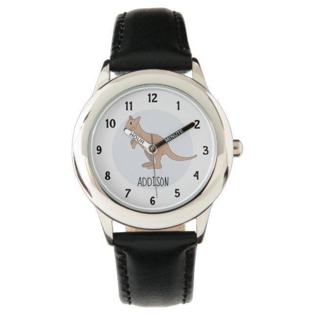Australia Cute Kangaroo Doodle and Name Kids Watch (Front)