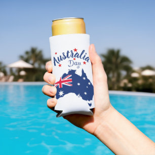 Australia Day Red Blue and White Seltzer Can Cooler