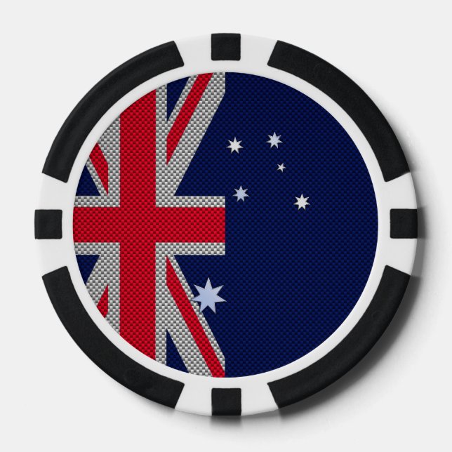Australia Design in Carbon Fiber Chrome Style Poker Chips (Front)