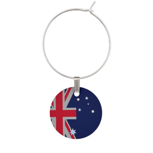 Australia Design in Carbon Fiber Chrome Style Wine Glass Charm (Front)