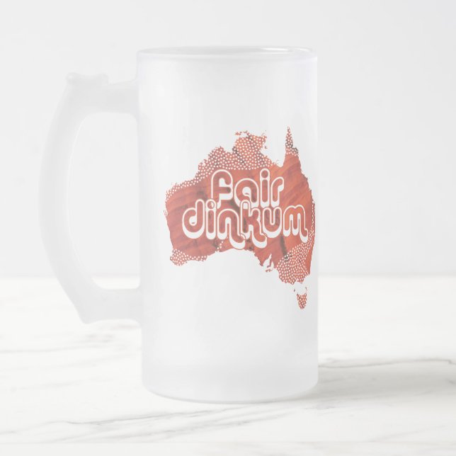AUSTRALIA FAIR DINKUM FROSTED GLASS BEER MUG (Left)