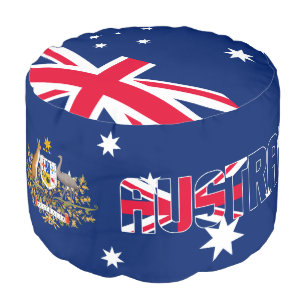Australia Flag and Coat of Arms Patriotic Round Pouf
