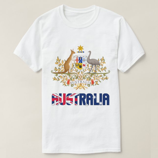 Australia Flag and Coat Of Arms Patriotic T-Shirt (Design Front)