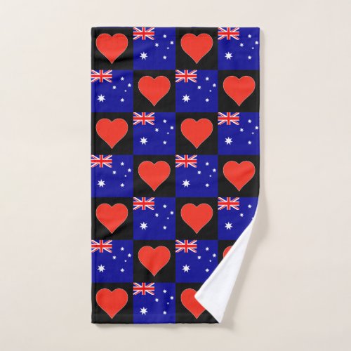 Australia Flag and Heart Pattern Australian Pride Hand Towel