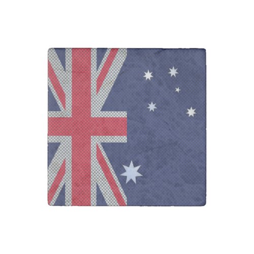 Australia Flag Design in Carbon Fiber Chrome Decor Stone Magnet