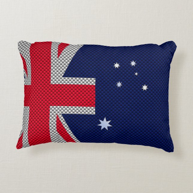 Australia Flag Design in Carbon Fiber Chrome Style Decorative Pillow (Back)