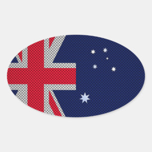 Australia Flag Design in Carbon Fiber Chrome Style Oval Sticker