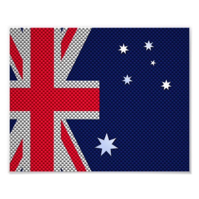Australia Flag Design in Carbon Fiber Chrome Style Photo Print (Front)