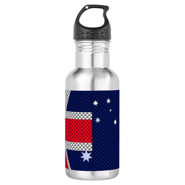 Australia Flag Design in Carbon Fiber Chrome Style Water Bottle (Front)