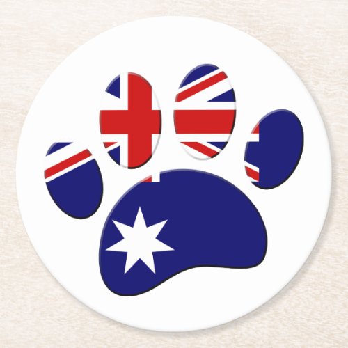 Australia Flag Dog Paw Print Round Paper Coaster