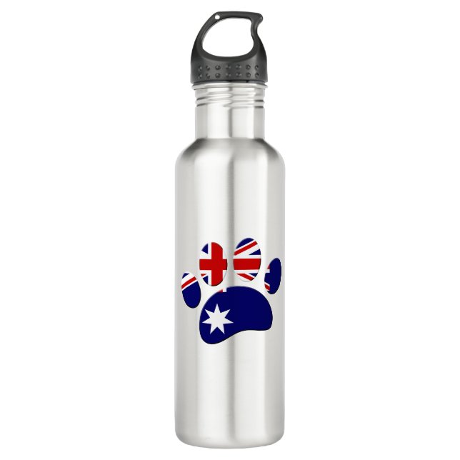 Australia Flag Dog Paw Print Stainless Steel Water Bottle (Front)