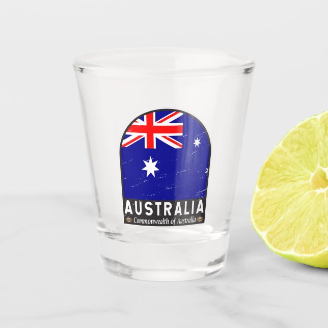 Australia Flag Emblem Distressed Vintage  Shot Glass (Front)