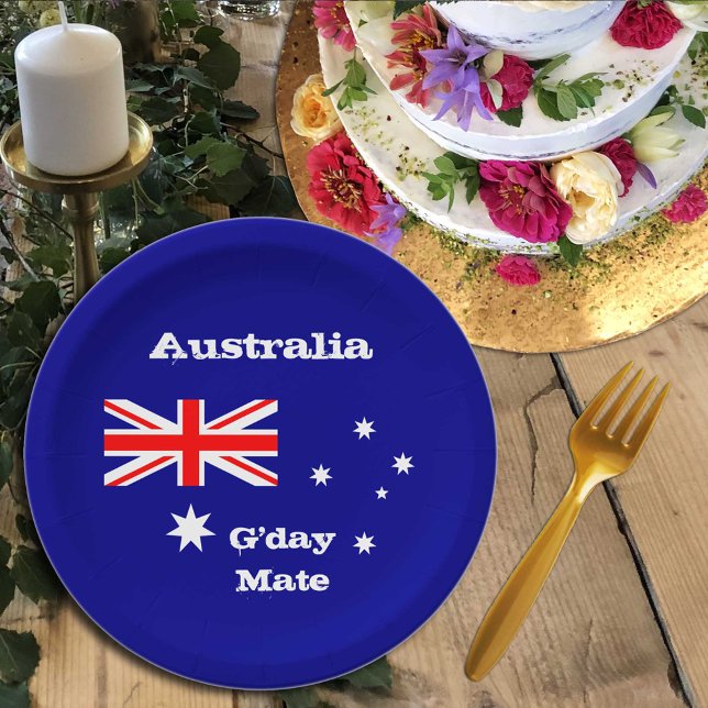 Australia flag & G'day Mate, party, sports /rugby  Paper Plates (Creator Uploaded)