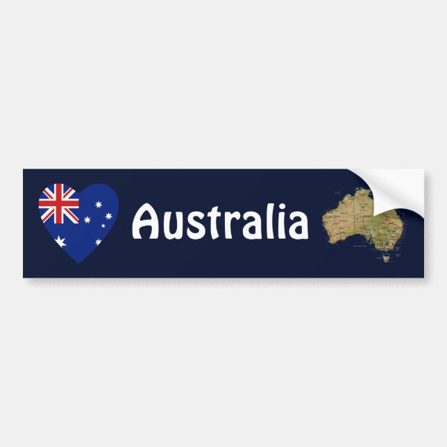 Australia Flag Heart + Map Bumper Sticker (Front)