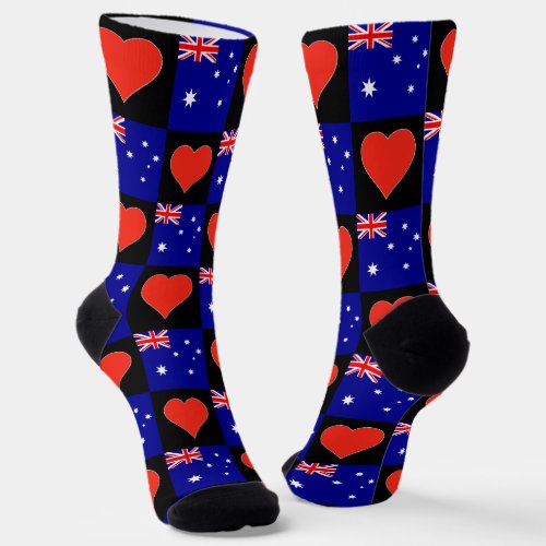 Australia Flag Heart Pattern Australian Pride Sock