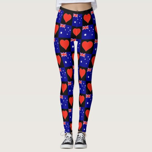 Australia Flag Heart Pattern Patriotic Australian Leggings