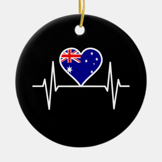Australia Flag Heartbeat Ceramic Ornament (Front)
