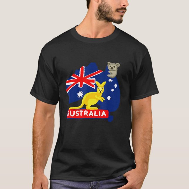 Australia Flag Map Continent Kangaroo Koala T-Shirt (Front)