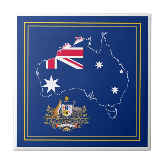 Australia Flag Map & Emblem Ceramic Tile (Front)