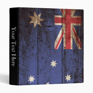 Australia Flag on Old Wood Grain 3 Ring Binder