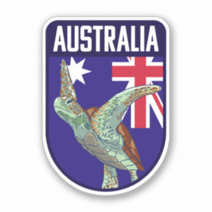 Australia Flag with Sea Turtle - Australia Travel Sticker
