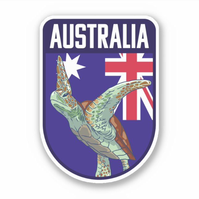 Australia Flag with Sea Turtle - Australia Travel Sticker (Front)
