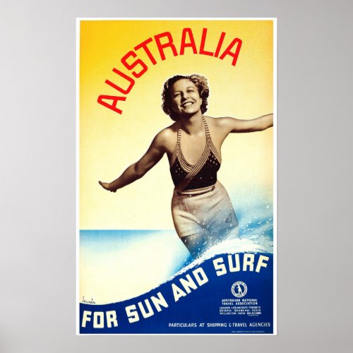 AUSTRALIA For Sun and Surf Vintage Travel Poster