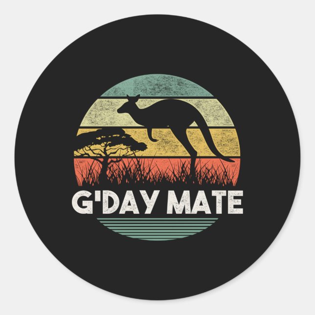 Australia G'Day Mate Kangaroo Australian Classic Round Sticker (Front)