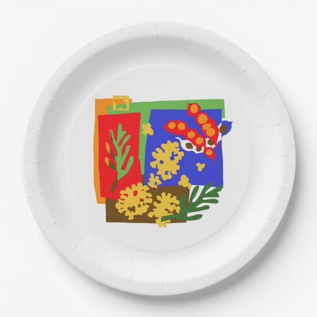 Australia - Golden WATTLE & seed pods - Paper Plates (Front)