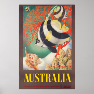 Australia Great Barrier Coral Reef Vintage Travel Poster