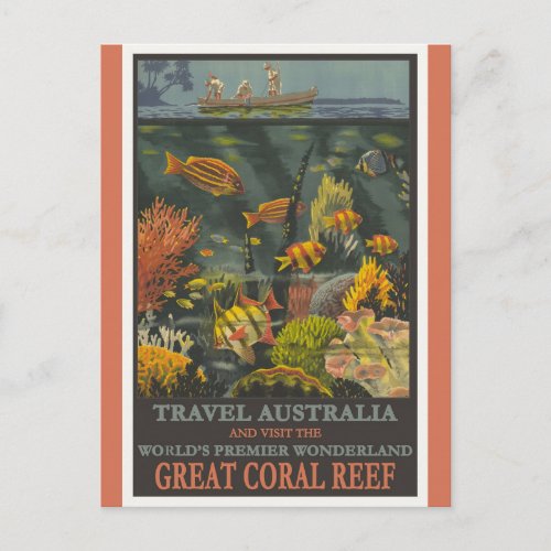 Australia Great Barrier Reef Vintage Travel Poster Postcard