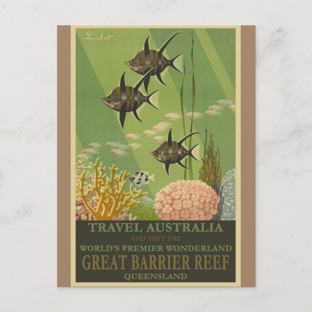 Australia Great Barrier Reef Vintage Travel Poster Postcard (Front)